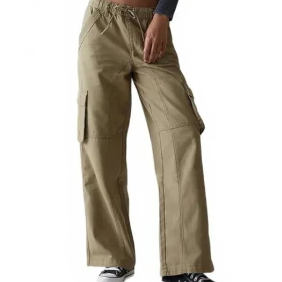 PACSUN Green Baggy Cargo Pants Mid/High Waist Pockets Drawstring Size S NWT $60 - Picture 1 of 8